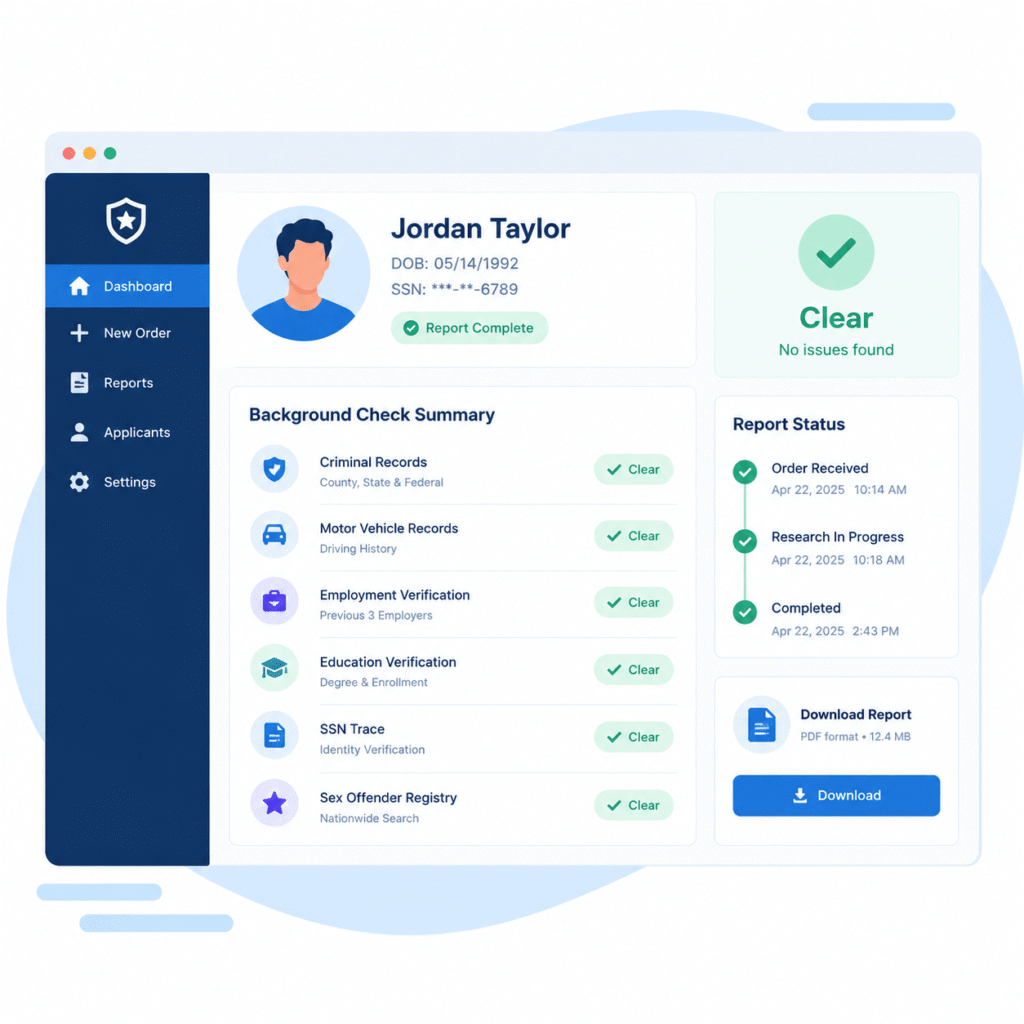 5 Star Background Checks report dashboard